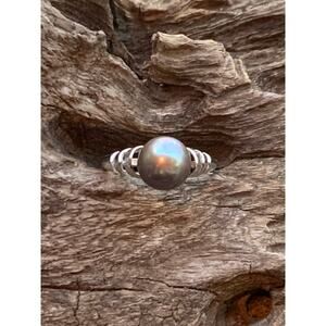 Sterling Silver and Freshwater Pearl Ring, Size 8.